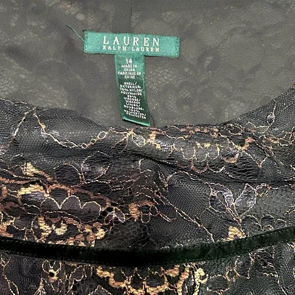 LAUREN RALPH LAUREN Skirt Womens 14 Black Gold Lace Tier MIDI Cocktail - Picture 6 of 14